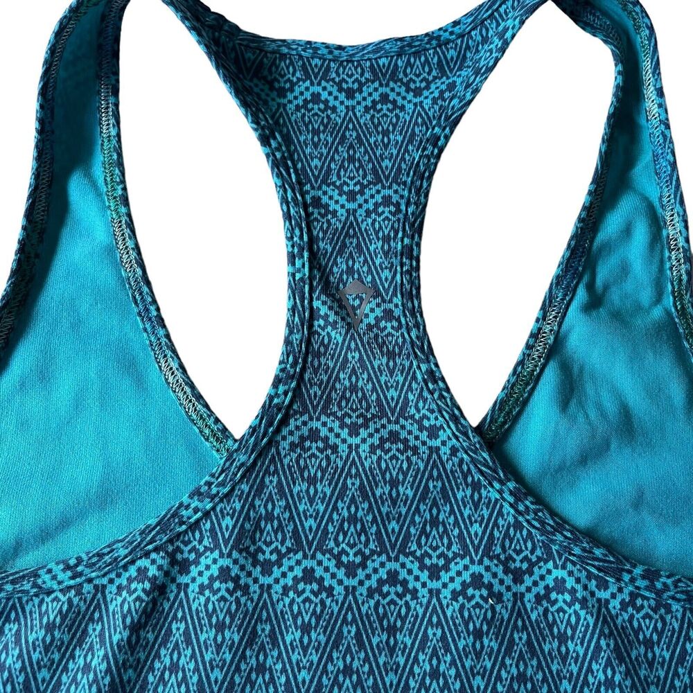 Ivivva Lululemon Girls Tank 14 Aqua Green Geo Print Racerback Top Seamless Logo - Picture 7 of 9